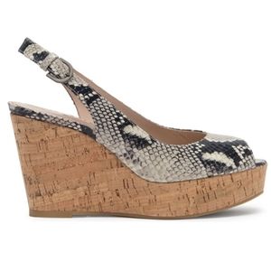 Stuart Weitzman Snake Print Cork Wedge Sandals - Black & Cream